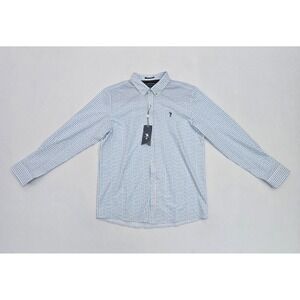 William Murray Golf Mens Beer Bottle Stripe Button Down Shirt Blue White Large